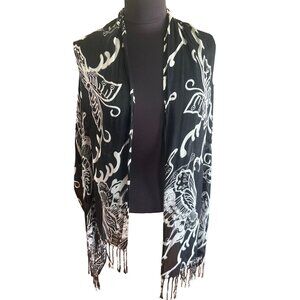 Natasha Black & Beige Butterfly Print Viscose Scarf Shawl Wrap